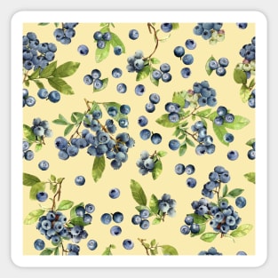 Watercolor blueberry on yellow Sticker